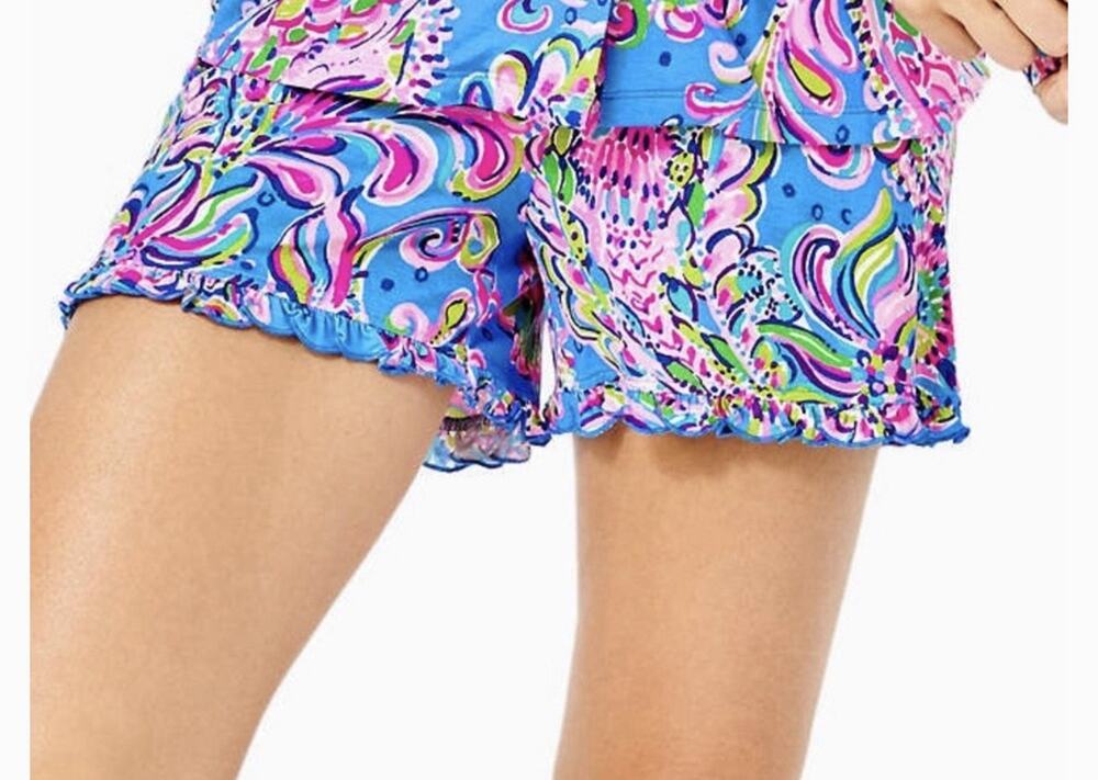 Lilly Pulitzer Ruffle PJ Knit Shorts Multi Mermaid Grotto Lightweight Knit XXL